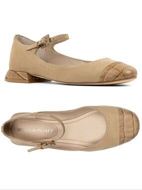DONALD PLINER Larro Mary Jane Shoes Size 6.5 Croco Toe Cap Suede Low Heel NEW